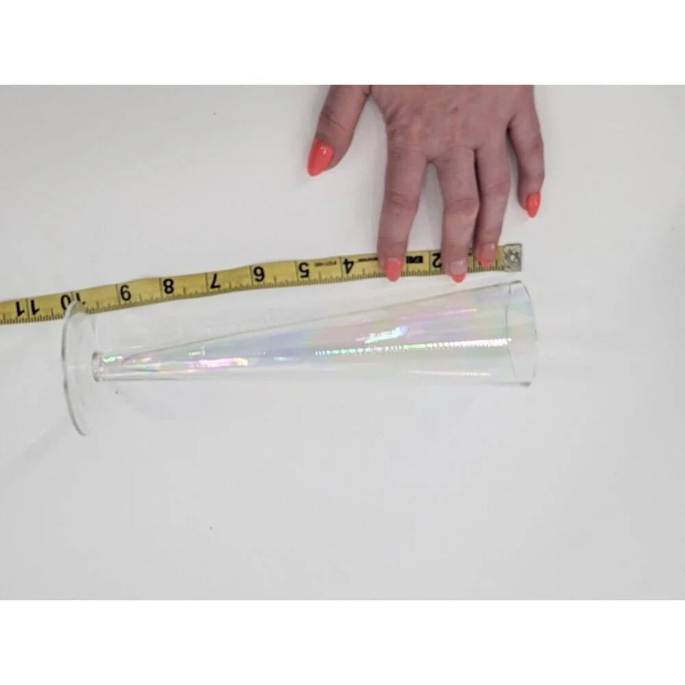 Krosno Clear Iridescent Glass Champagne Flute Vase Made In Poland 10 Inches